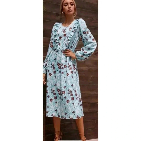 Zara Dresses & Skirts - ZARA WOMAN MIDI FLORAL DRESS WITH RUFFLES SZ M Medium PERFECT Condition ADORABLE